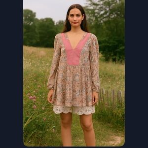 Ott Boutique Pink Abstract Boho Tunic Top Blouse Women’s Medium